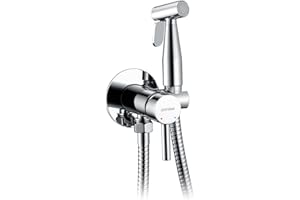 GRIFEMA Douchette WC & Kit Robinet Bidet Argent – Mitigeur Laiton avec Flexible 1,5 m, Pulvérisateur, Robinet d’Arrêt et Support Mural, Eau Chaude & Froide, G154-1