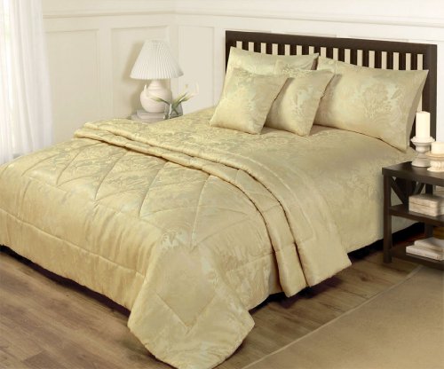 KING SIZE DUVET COVER & THROW SET - 6 PIECE JACQUARD GOLD BED SET