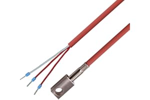 iOVEO 049OF01305 - PT100 - Sonda di superficie a 3 conduttori, blocco in acciaio INOX, sensore di temperatura, cavo in silicone fino a 200°C, 5 metri