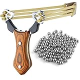 PRAKTISCHES SET: Steinschleuder-Set mit Schleuder aus Stahl, mit Gummiband und weiteren 100 Sports Funshop Stahlkugeln Munition für lang anhaltenden Schieß-Spaß