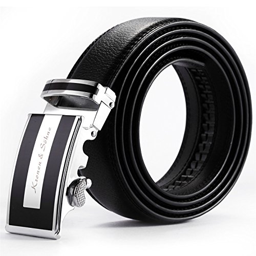 Preisvergleich Produktbild KS Herren Schwarz Leder Gürtel Jeansgürtel Automatikschließe 120cm KB011