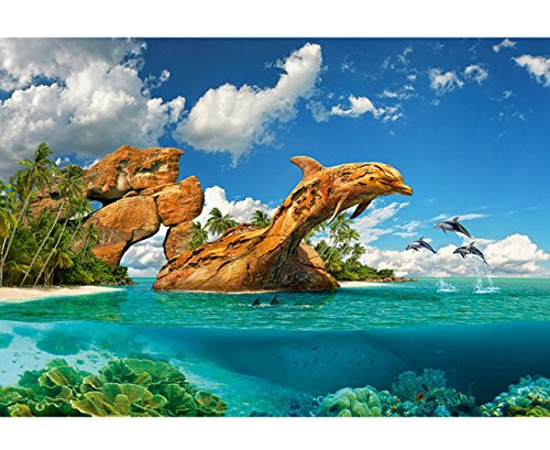 Preisvergleich Produktbild Puzzle 1000 Teile - Delfin - Paradies / Ozean - Zeichnung - Gemälde / Unterwasser Fische - Tropen / Südsee - Traumstrand - Delfine - Meerestiere - Meer / ..