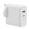 Amazon Basics 63W Two-Port GaN Wall Charger with 1 USB-C (45W) and 1 USB-A Port (18W) for Laptops, Tablets and Phones with Power Delivery - White (non-PPS)