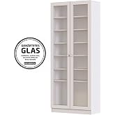 Dekorex KTP211-C-White 6 Shelves Glass Bookcase