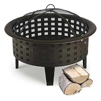 Blumfeldt Boston Braséro de jardin en acier (motifs carreaux, chauffage extérieur, look vintage, 70cm de diamètre, grille et tisonnier inclus)