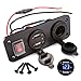 Produktbild ACBungji Dual USB Ladegerät 12v Steckdose LED Voltmeter für 12V 24V Auto Boot Marine KFZ LKW PKW Motorrad RV SUV UTV ATV Fahrzeuge GPS Handy (2-Loch Panel mit Schalter 3 in 1 Blau Voltmeter)