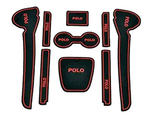 CAR DROME Soft Rubber Premium Mats Compatible for Volkswagen Polo, Red, Set of 9 Pieces