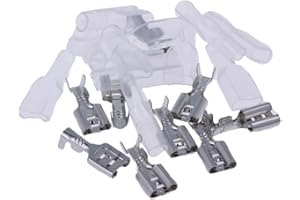 REY Confezione da 100x Terminali a crimpare per Faston Femmina da 6,3 mm (16-14) con Manicotto Trasparente