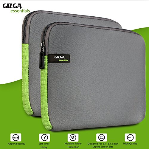 GIZGA 13-13 3 Zoll Laptoptasche   Notebook Sch  tzh  lle f  r Samsung Chromebook 2 Macbook Air  Acer Aspire  asus  Dell  Lenovo Grau mit Gr  n