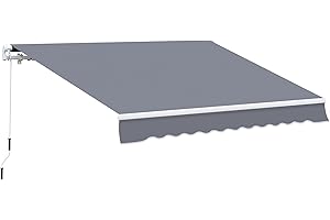 Outsunny 4 x 3 m Retractable Manual Awning, Anti-UV and Water Resistant Sun Shade Shelter with Fittings and Crank Handle, Aluminium Frame Outdoor Garden Patio Canopy, Grey