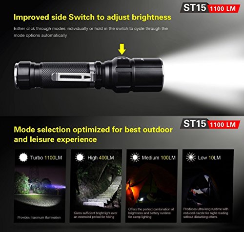 Bundle: KLARUS ST15 CREE xp-l Hi V3 LED 1100 Lumen watereproof Taschenlampe mit 18650 Akku und thenines USB-Light - 4