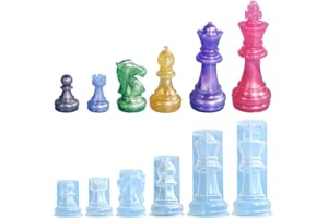 TOPBSFARNY Juego de 6 moldes de silicona para fondant, diseño de ajedrez internacional para tartas, chocolate, jabón, 3D, King, caballo, soldado