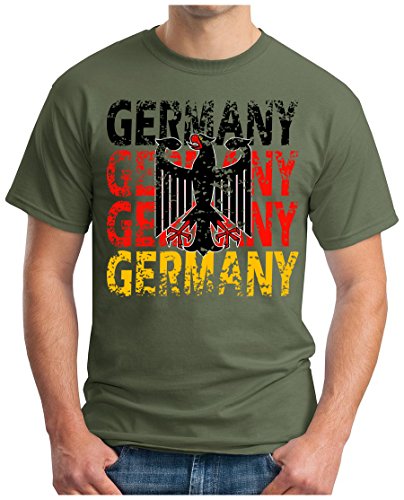 OM3 – GERMANY – T-Shirt DEUTSCHLAND EM 2016 FRANKREICH FRANCE FUSSBALL FANSHIRT SOCCER CUP SPORT TRIKOT EUROPAMEISTER, L, oliv