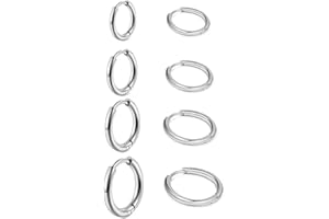 ‎UYRVAPE UYRVAPE Creolen Ohrringe Für Männer Damen Silber 316L Chirurgenstahl Creolen Ohrschmuck Set Rund Ohrringe Snug Knorpel Herren Hypoallergene Ohrringe Nase Lippen Ringe, 4 Paar(8/10/12/14 mm)