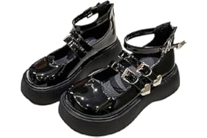 Ulalaza Plate-Forme pour Femmes Mary Janes Chaussures Sweet Toe Cheville Lolita Gothique Plate-Forme Robe Pompes Chaussures Chunky Plate-Forme Chaussures Chaussures habillées en Cuir Verni