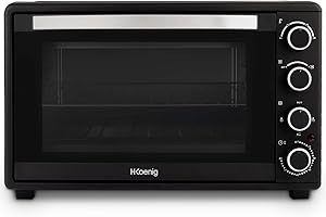 H.Koenig FO45 Mini Four 45L Electrique Posable Compact Multifonction Performant 2000W Programmable, 230°, Minuterie 60 min, Arrêt automatique, Porte vitrée, Grille et lèchefrite, Pizza, Plats