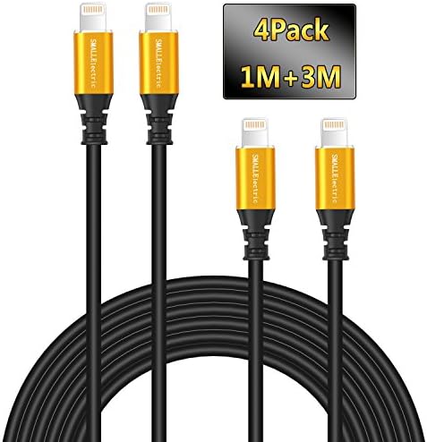 IPhone Cables (4 Pack 1M+3M ) SMALLELectric Long Lightning to Portable USB Sync Charger Cable for Apple iPhone X/8/8 Plus/7/7 Plus/ 6/6s/Plus/SE/5c/5s/5 iPad Air/Mini Charging station Cord Gold