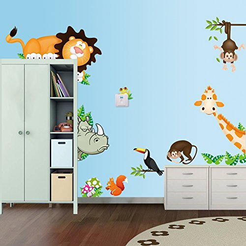 Preisvergleich Produktbild Stickerkoenig Wandtattoo Kinderzimmer Afrika Dschungel Tiere Löwe, Affe, Nashorn, Giraffe etc bunte Wandsticker #001