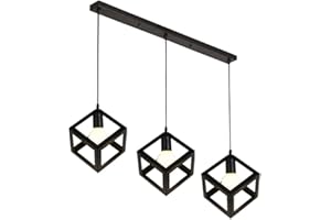 STOEX Suspension Luminaire Vintage, Lustre Abat-Jour Industriel Cube 3 Lampes, Noir
