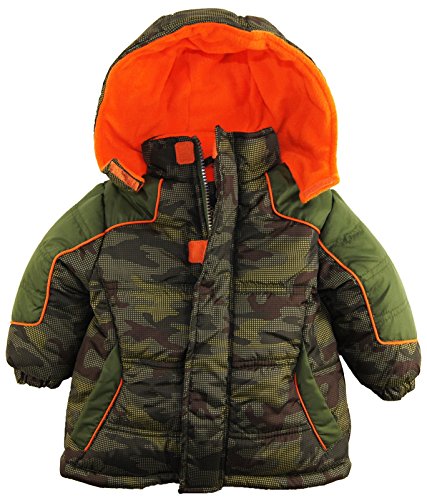 iXtreme Baby Boys Infant Camo Print Fleece Lined Puffer Winter Hooded Jacket, Forest, 24 Months
