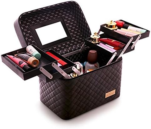 Handy PU Leather Professional Makeup Bag, Direwolf Waterproof Large Capacity Travel Makeup Case for Women (Black)