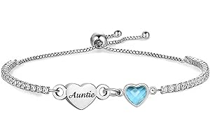 LUXYSODE Silver Bracelet for Women Heart Charm Dainty Adjustable Bracelet for Mum Sister Friend Family Birthday Mother's Day Jewellery Gifts