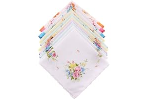 NIDONE 10pcs femme vintage à imprimé floral mouchoir en coton Hanky ​​Ensemble en vrac broderie