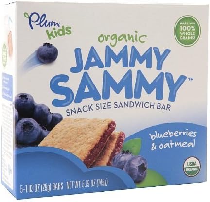 Plum Kids Organic Jammy Sammy Snack Size Sandwich Bar, Blueberry &amp; Oatmeal 150ml (145 G) Pack of 2