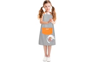 Viedouce Delantal Pintura Infantil Niñas, Delantal Cocina para Impermeable - Ajustable Delantales de Artista para Hornear Artesanía (4-13 Años) (Naranja)