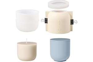 BOOWAN Nicole Round Candle Vessels with Lid Silicone Mold with 9oz Candle Refill Mold, Candle Jar Silicone Mould for Jesmonite Concrete Cement (SH1023+916-2+LZ624)