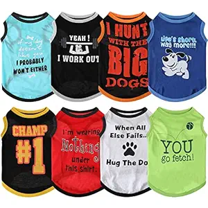 8 Pieces Dog Shirts Pet Printed Clothes with Funny Letters Summer Pet T Shirts Cool Puppy Shirts Breathable Dog Outfit Soft Dog Sweatshirt for Pet Dogs Cats (Cute Pattern,Medium)