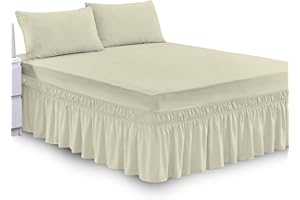 SAIME TRADING Plain Dyed Deep Fitted Valance Sheet Poly Cotton Non Iron Frill Sheets, Bed Skirts & Valances Corner Elasticated Bed Wrap (Cream, Double)