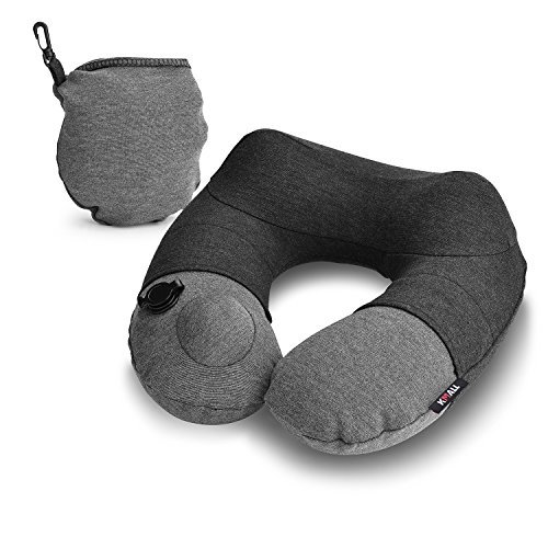 Kmall Compacto Inflable Almohada de Viaje con Forma de U Almohada de Viaje para Avión Coche Tren Apoyo Cabeza y Cuello