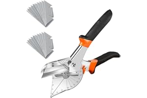 ANNERATTERYER Cesoia per Guarnizioni,45°-135° Multitagliente Utensili Manuali Forbice,Taglierina Angolare Regolabile Nera,con 20 Lame di Ricambio,per il Taglio Preciso di Plastica,Gomma,Sughero,PVC