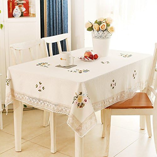 qwer Tablecloths Table cloth fabrics cotton linen embroidered simple and refreshing round-table cloths table cloth rectangular idyllic tables cover, honeycomb ribbon embroidered - Fresh ,130*180cm Ju