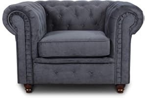 ‎SOFNET Sessel Chesterfield Asti - Couch, Couchgarnitur, Couchsessel, Loungesessel, Stühl, Holzfüße - Glamour Design (Graphit (Capri 16))