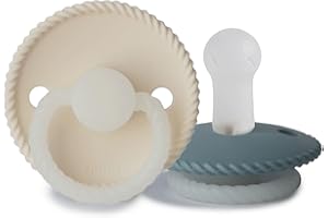 FRIGG Rope silikonowy smoczek świecący w nocy, 2 sztuki, symetryczny smoczek w kształcie wiśni, nie zawiera BPA, wyprodukowany w Danii (Stone Blue Night/Cream Night, rozmiar 2 (6-18 miesięcy))