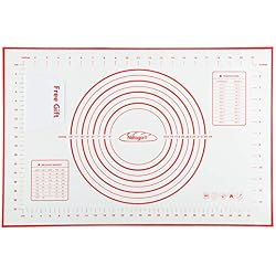 Nifogo Tapis de Cuisson Patisserie en Silicone Anti-adhésif Réutilisable Baking Mat Fondant Pâte, 100% sans Bisphénol-A (BPA),avec Mesure, 60 x 40 cm (Rouge+Grattoir Cadeau)