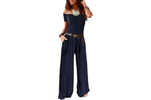 AGUCEG Damen Sommer Jumpsuit Ärmellos Rückenfrei Weites Bein Lang Elegant Overall Romper Mit Taschen Casual