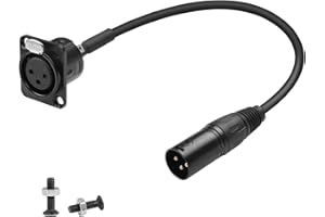 QIANRENON XLR Montaggio Fisso, Cavo Corto, Adattatore Placcato Oro, 3 Pin Femmina a Maschio, Pannello di Montaggio, Connettore Passaggio, Presa Mik, per Illuminazione Palcoscenico, 35 cm