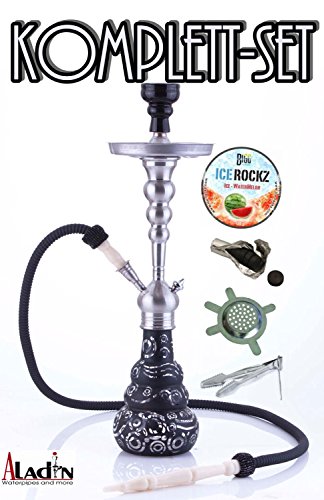 Aladin Origins Shisha Saigon - 66 cm, Designer-Wasserpfeife, Starter-Set mit Kohle & Ice Rockz, Farbe:Schwarz