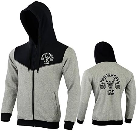 Muscle Works Gym Mens Muscle Contrast Tri-Blend Hoodie Gray Black, sweatshirt, sweater, hoodie MMA Gym Wear (XXL)