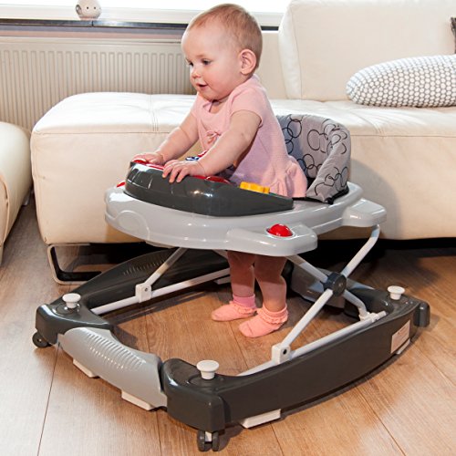 3IN1 Lauflernhilfe mit Spielcenter (12 Melodien) Gehfrei Gehhilfe Baby Walker Babyschaukel (Schwarz/Grau) - 2