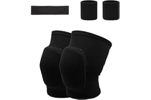 TAFACE 2 ginocchiere in spugna spessa, 1 fascia sportiva e 2 protezioni per polsi sportivi, ginocchiere sportive morbide, ginocchiere antiscivolo, ginocchiere elastiche per bambini e adulti (nero)