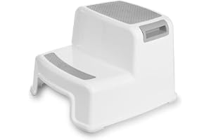 Mumoo Bear Dual Height Step Stool for Kids Toddler's Potty Training and Use in the Bathroom or Kitchen Versatile Two Design Growing Children Soft Grip Steps Provide, white
