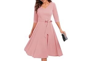 Bbonlinedress Robe Femme Mi Longue de Cocktail Soirée Bal Cérémonie Pin Up pour Fête Mariage Anniversaire avec Manches 3/4 Col V
