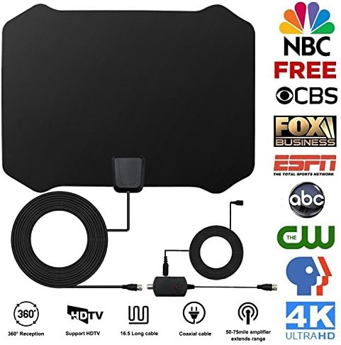TV Antenna, HOMORE Ultra-Thin Amplified Digital TV Aerial Antenna, 25-Mile Range 10 FT Long Cable Indoor HDTV Antenna for Digital Freeview and Analog TV Signals, Window Aerial