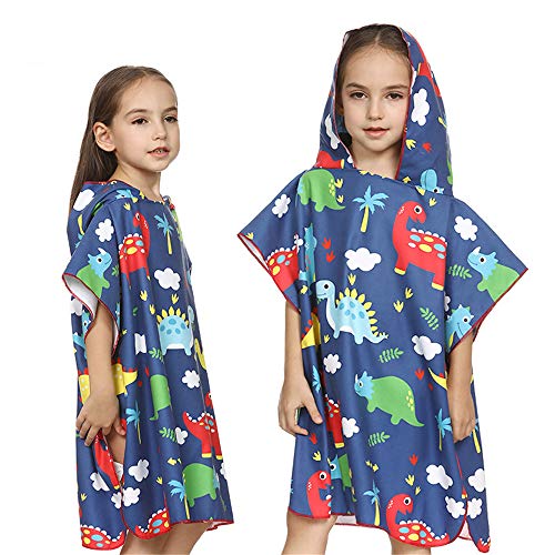 Preisvergleich Produktbild Kinderhandtuch mit Kapuze Dinosaurier Gedruckt Niedlich Mit Kapuze Poncho Handtuch Ultra Soft Strand Pool Badetuch Bademantel mit Kapuze für Jungen Mädchen ( Farbe : Blau , Größe : M(90-120cm) )