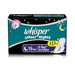 Whisper Maxi Nights Sanitary Pads for Women, XL, Pack of 15 Napkins