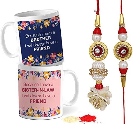 TIED RIBBONS Rakhi for Bhaiya & Bhabhi with Gift Pack (Designer Lumba Rakhi set, Printed Coffee Mug, Rakshabandhan Special Card, Roli Chawal)